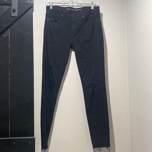 Articles of Society black skinny jeans with distress and raw hem, size 28